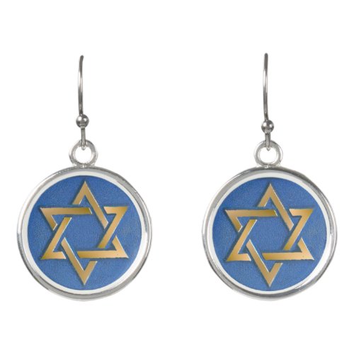 Gold Blue Star of David Art Panel   Earrings