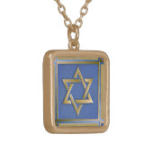 Gold Blue Star of David Art Panel Gold Plated Neck Gold Plated Necklace (Front Left)
