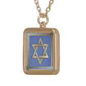 Gold Blue Star of David Art Panel Gold Plated Neck Gold Plated Necklace (Front Right)