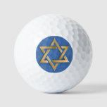 Gold Blue Star Of David Art Panel   Golf Balls at Zazzle