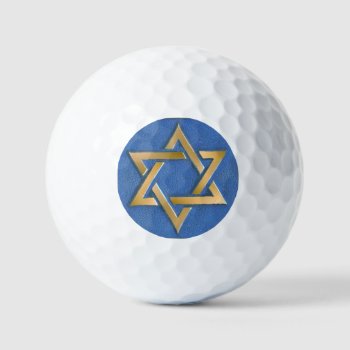 Gold Blue Star Of David Art Panel   Golf Balls by JudaicaGifts at Zazzle