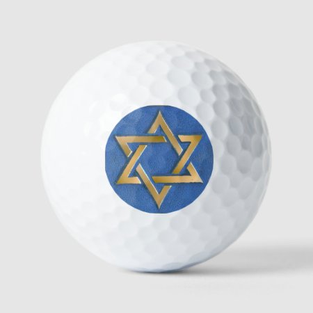 Gold Blue Star Of David Art Panel   Golf Balls