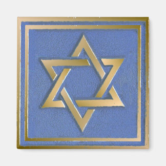 Gold Blue Star of David Art Panel Magnet