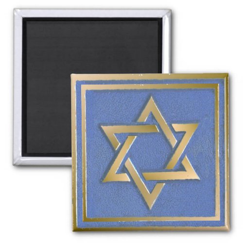 Gold Blue Star of David Art Panel  Magnet