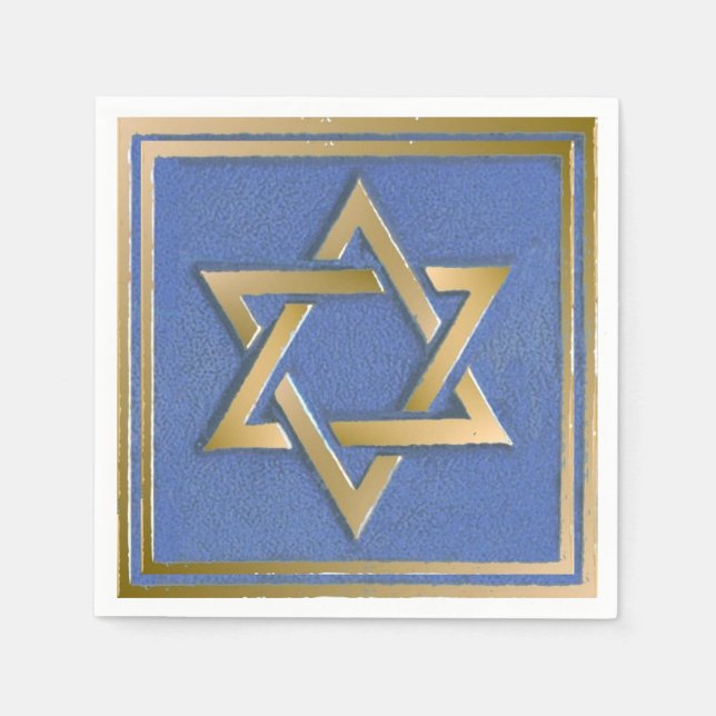 Gold Blue Star of David Art Panel Napkins (Front)