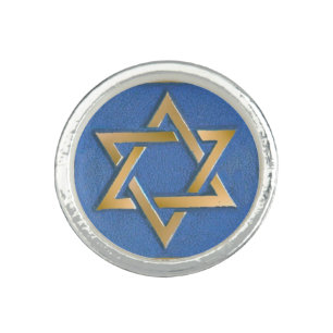 Gold Blue Star of David Art Panel   Ring