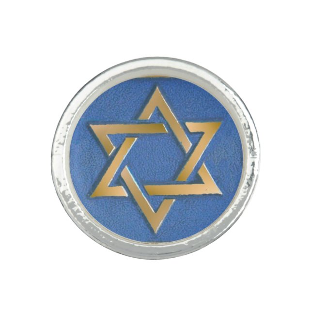 Gold Blue Star of David Art Panel   Ring (Front)