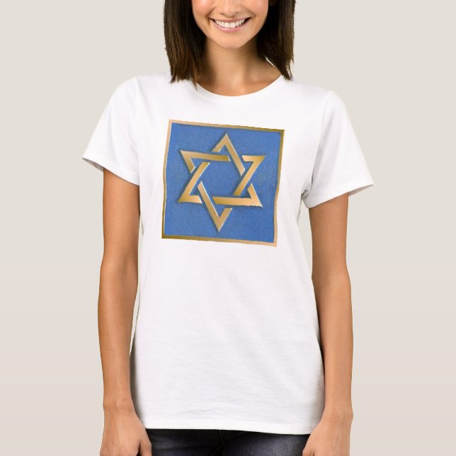 Gold Blue Star of David Art Panel T-Shirt (Front)