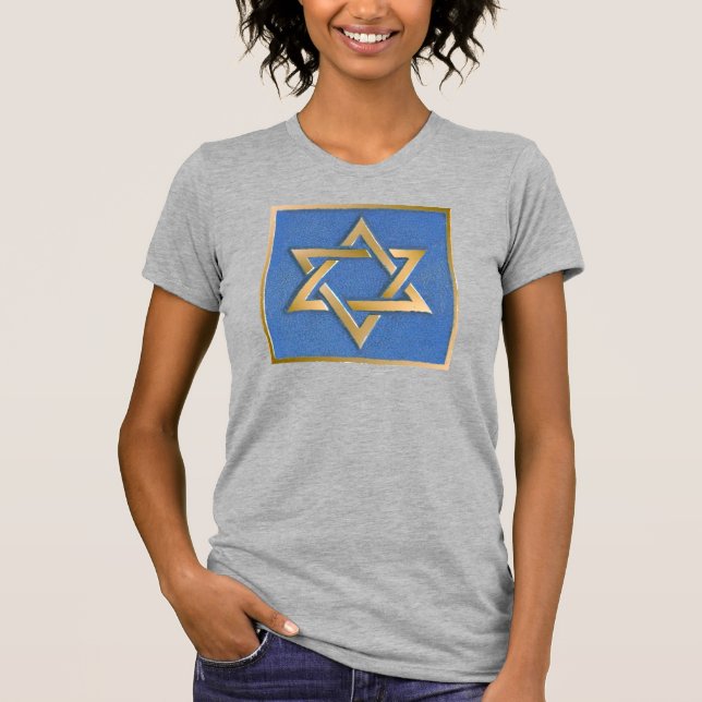 Gold Blue Star of David Art Panel T-Shirt (Front)