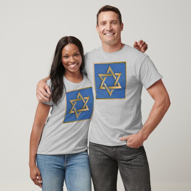 Gold Blue Star of David Art Panel T-Shirt (Unisex)