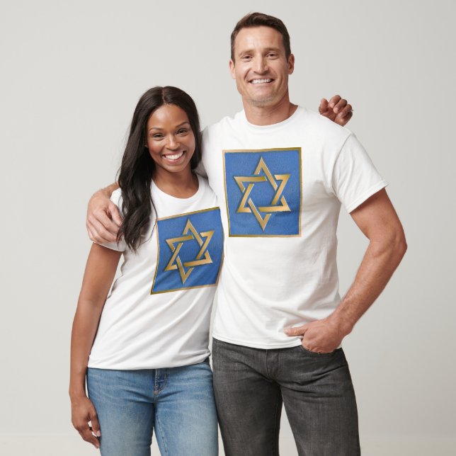 Gold Blue Star of David Art Panel T-Shirt (Unisex)