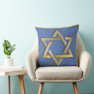 Gold Blue Star of David Art Panel Throw Pillow