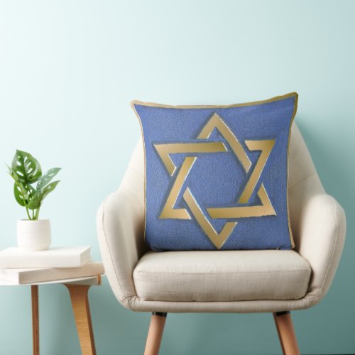 Gold Blue Star of David Art Panel  Throw Pillow