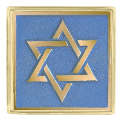 Gold Blue Star of David Art Panel Tie or Lapel Pin