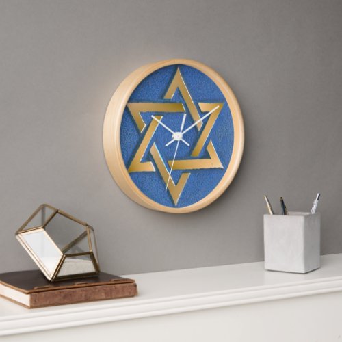 Gold Blue Star of David Art Panel Tie or Lapel Pin Clock