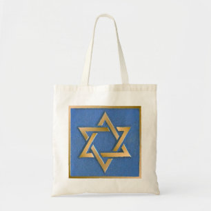 Gold Blue Star of David Art Panel Tote Bag