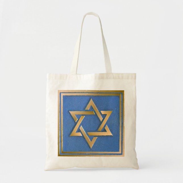 Gold Blue Star of David Art Panel Tote Bag (Front)