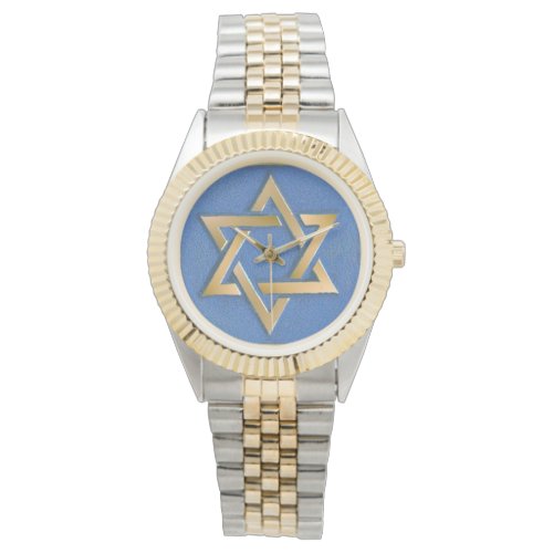 Gold Blue Star of David Art Panel Watch