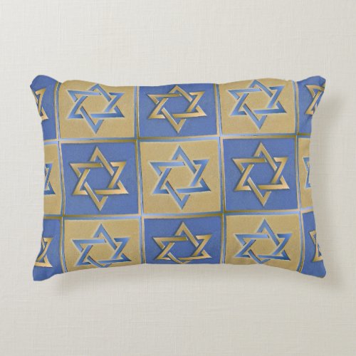 Gold Blue Star of David Art Panels Accent Pillow