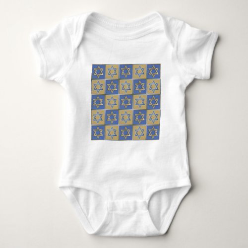 Gold Blue Star of David Art Panels Baby Bodysuit