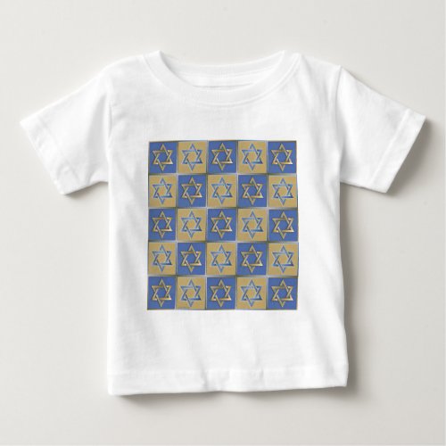 Gold Blue Star of David Art Panels Baby T_Shirt