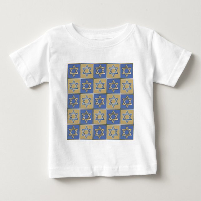Gold Blue Star of David Art Panels Baby T-Shirt (Front)