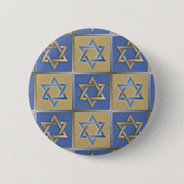 Gold Blue Star of David Art Panels Button (Front)