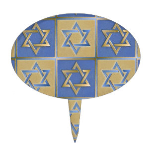 Gold Blue Star of David Art Panels Cake Topper