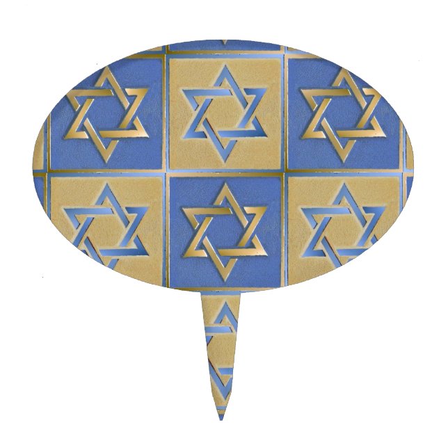 Gold Blue Star of David Art Panels Cake Topper (Front)