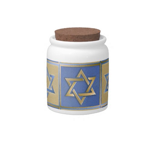 Gold Blue Star of David Art Panels Candy Jar