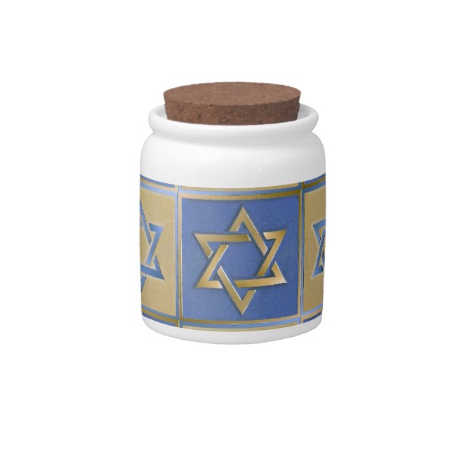 Gold Blue Star of David Art Panels Candy Jar (Front)