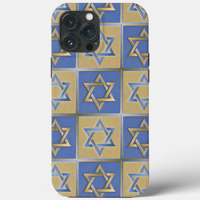 Gold Blue Star of David Art Panels Case-Mate iPhon iPhone Case (Back)