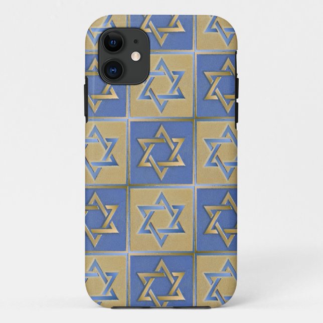 Gold Blue Star of David Art Panels Case-Mate iPhone Case (Back)