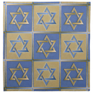 Gold Blue Star of David Art Panels Cloth Napkin