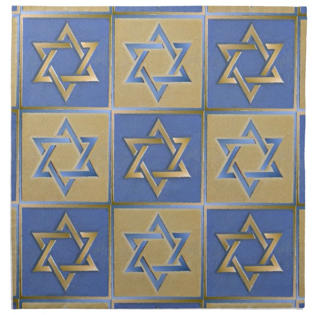 Gold Blue Star of David Art Panels Cloth Napkin (Front)