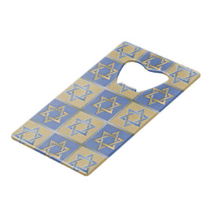 Gold Blue Star of David Art Panels Credit Card Bottle Opener