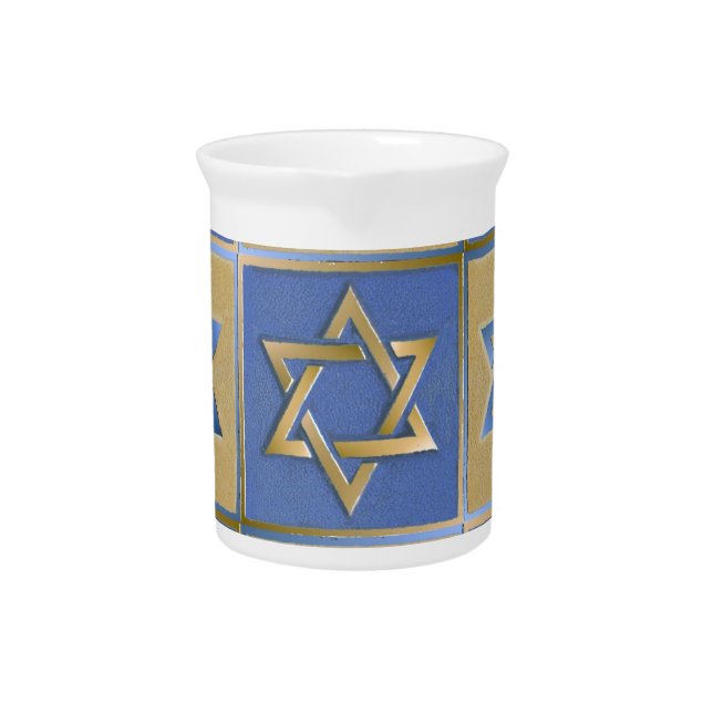 Gold Blue Star of David Art Panels Drink Pitcher (Front)