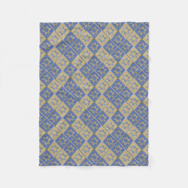 Gold Blue Star of David Art Panels Fleece Blanket (Front)
