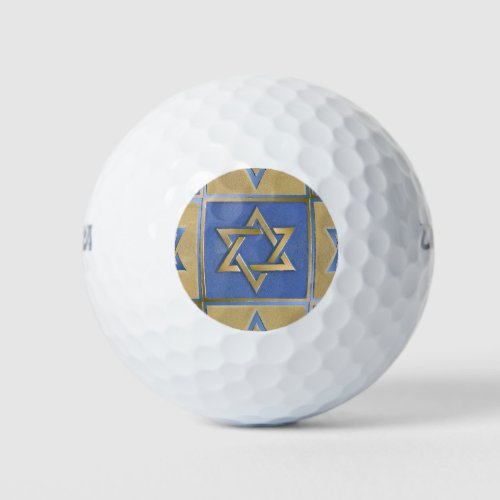 Gold Blue Star of David Art Panels Golf Balls