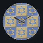 Gold Blue Star of David Art Panels Large Clock<br><div class="desc">You are viewing The Lee Hiller Designs Collection of Home and Office Decor,  Apparel,  Gifts and Collectibles. The Designs include Lee Hiller Photography and Mixed Media Digital Art Collection. You can view her Nature photography at http://HikeOurPlanet.com/ and follow her hiking blog within Hot Springs National Park.</div>