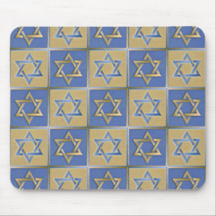Gold Blue Star of David Art Panels Mouse Pad