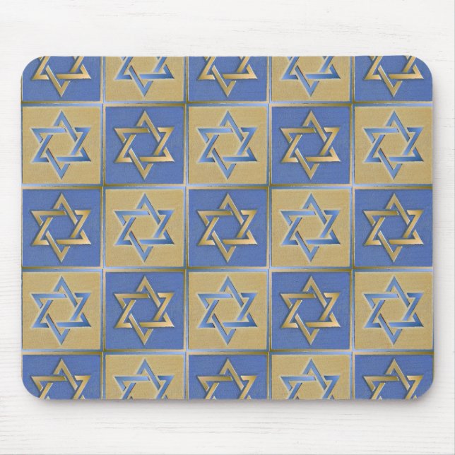 Gold Blue Star of David Art Panels Mouse Pad (Front)