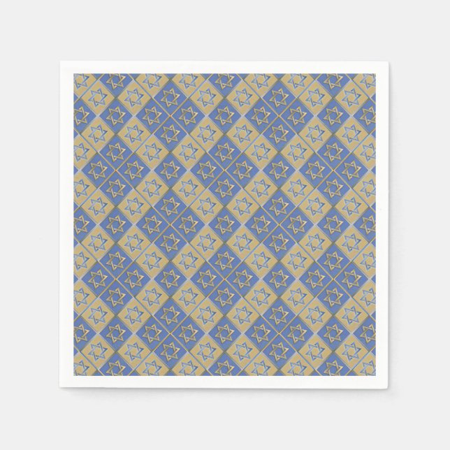 Gold Blue Star of David Art Panels Napkins (Front)