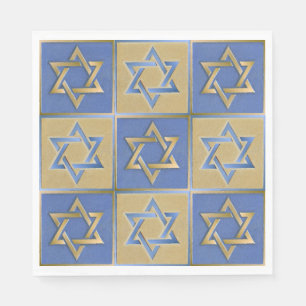 Gold Blue Star of David Art Panels Paper Napkins
