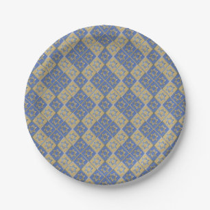 Gold Blue Star of David Art Panels Paper Plates