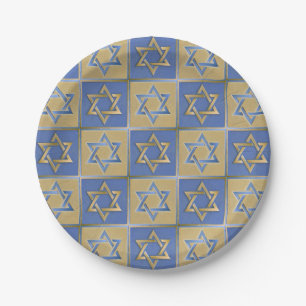 Gold Blue Star of David Art Panels Paper Plates