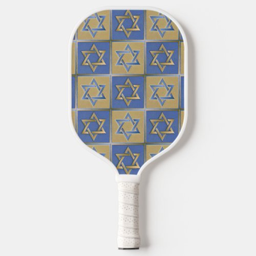 Gold Blue Star of David Art Panels Pickleball Paddle