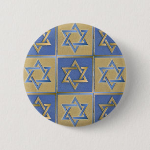 Gold Blue Star of David Art Panels Pinback Button