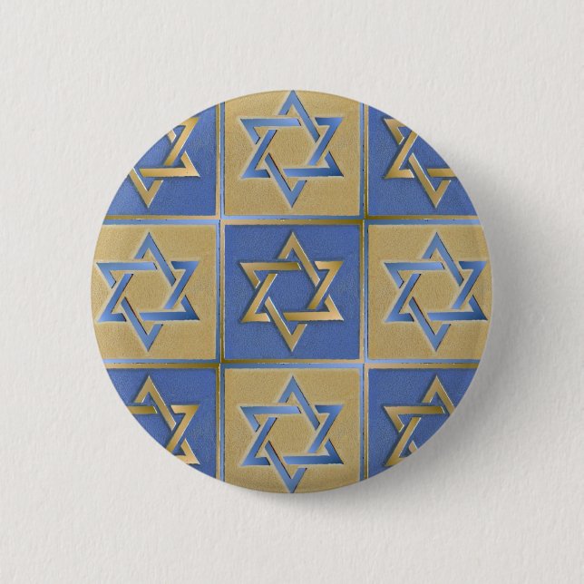 Gold Blue Star of David Art Panels Pinback Button (Front)