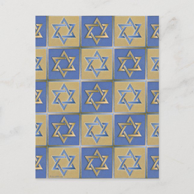 Gold Blue Star of David Art Panels Postcard (Front)